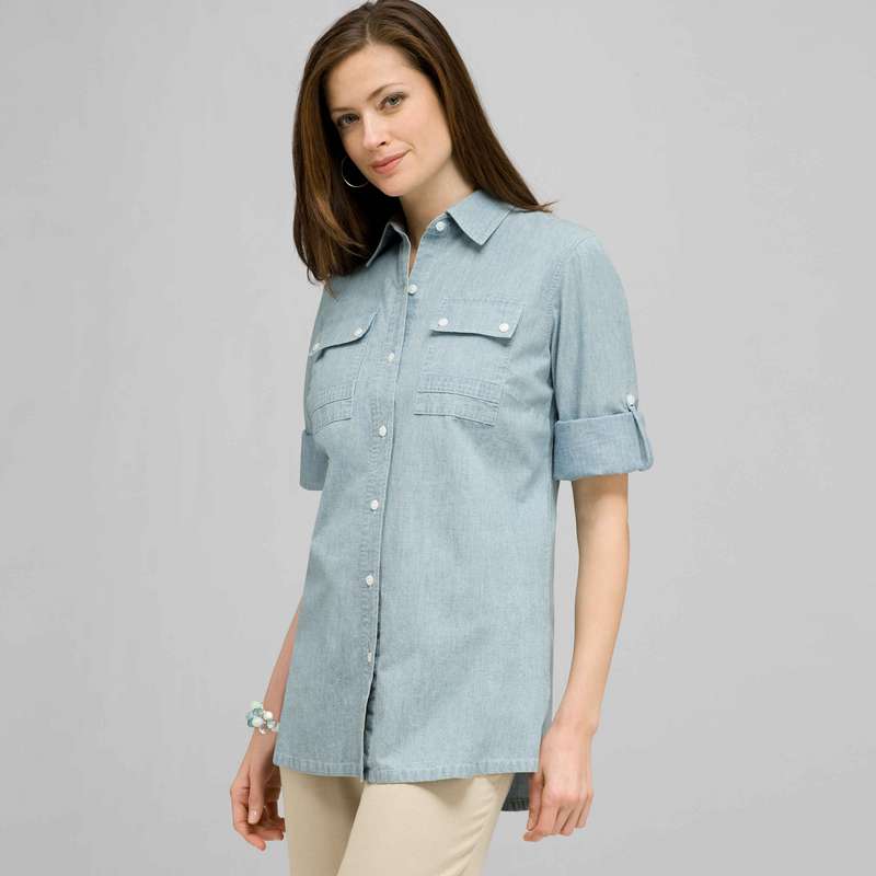 Roll Sleeve Blouse., Chambray Blue, large image number 0